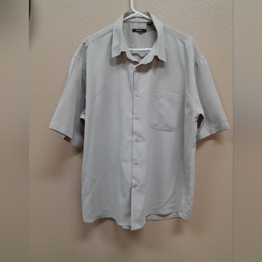 Kenpo Men's Tan Striped Micro Peach Skin Button Down Shirt Size:XL